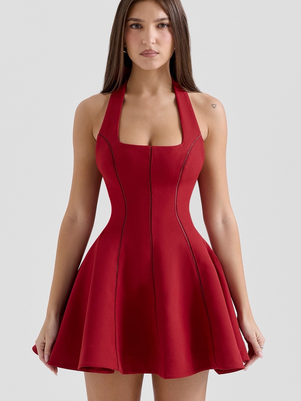 House of CB Red Halter Fit & Flare Mini Dress